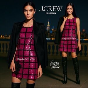J.Crew Collection rare fuchsia pink & black windowpane sequin shift dress